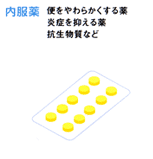 内服薬：便をやわらかくする薬・炎症を抑える薬・抗生物質など